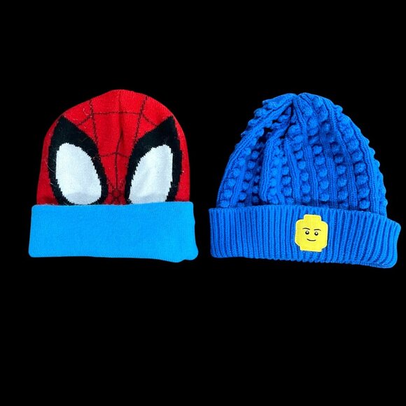 Spider-Man Knit Beanie & LEGO Blue Knit Hat With Yellow Face Patch For Kids - Picture 1 of 5